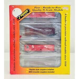 Roundhouse N Santa Fe PS-1 Box Car Freight Set Ready To Run Four Pack 89476 New